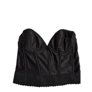 Delicates Retro‎ Black Bustier Corset Top Strapless Boned Lace Trim 36B USA
